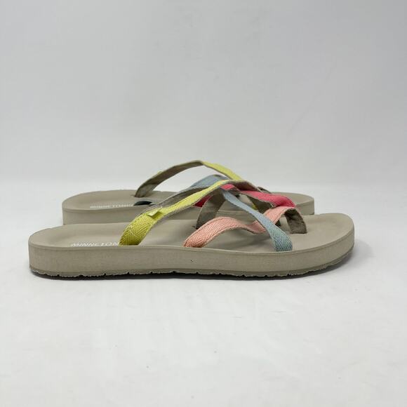 Minnetonka Multicolor Hanna Sandal Womens 10 Coral Blue Yellow Cushion Strappy - Picture 3 of 8